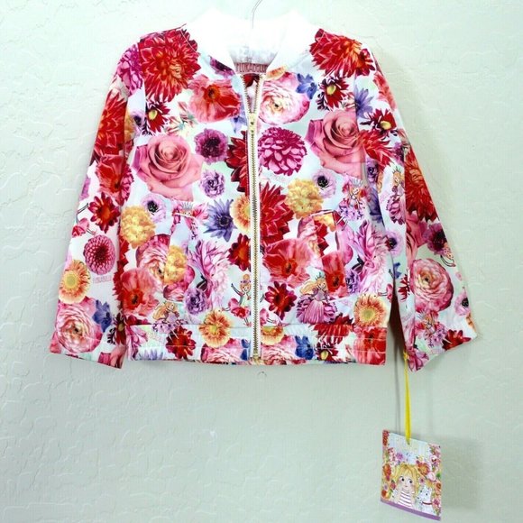 Florabelle Long Sleeve Floral Zip Bomber Jacket Size 2T - White/Pink - Picture 2 of 5
